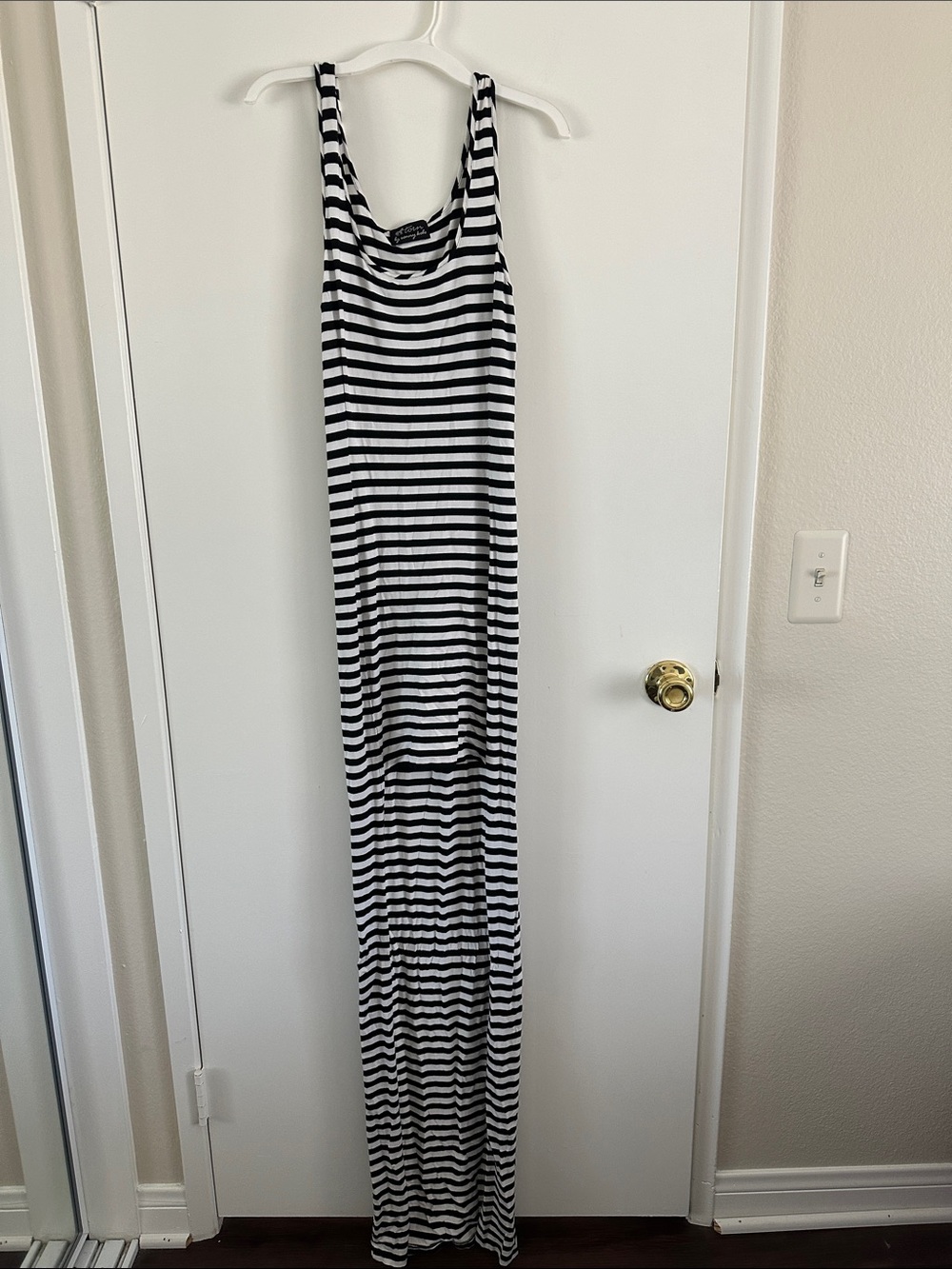 Torn by Ronny Kobo Black and White Striped High-Low Maxi Dress
